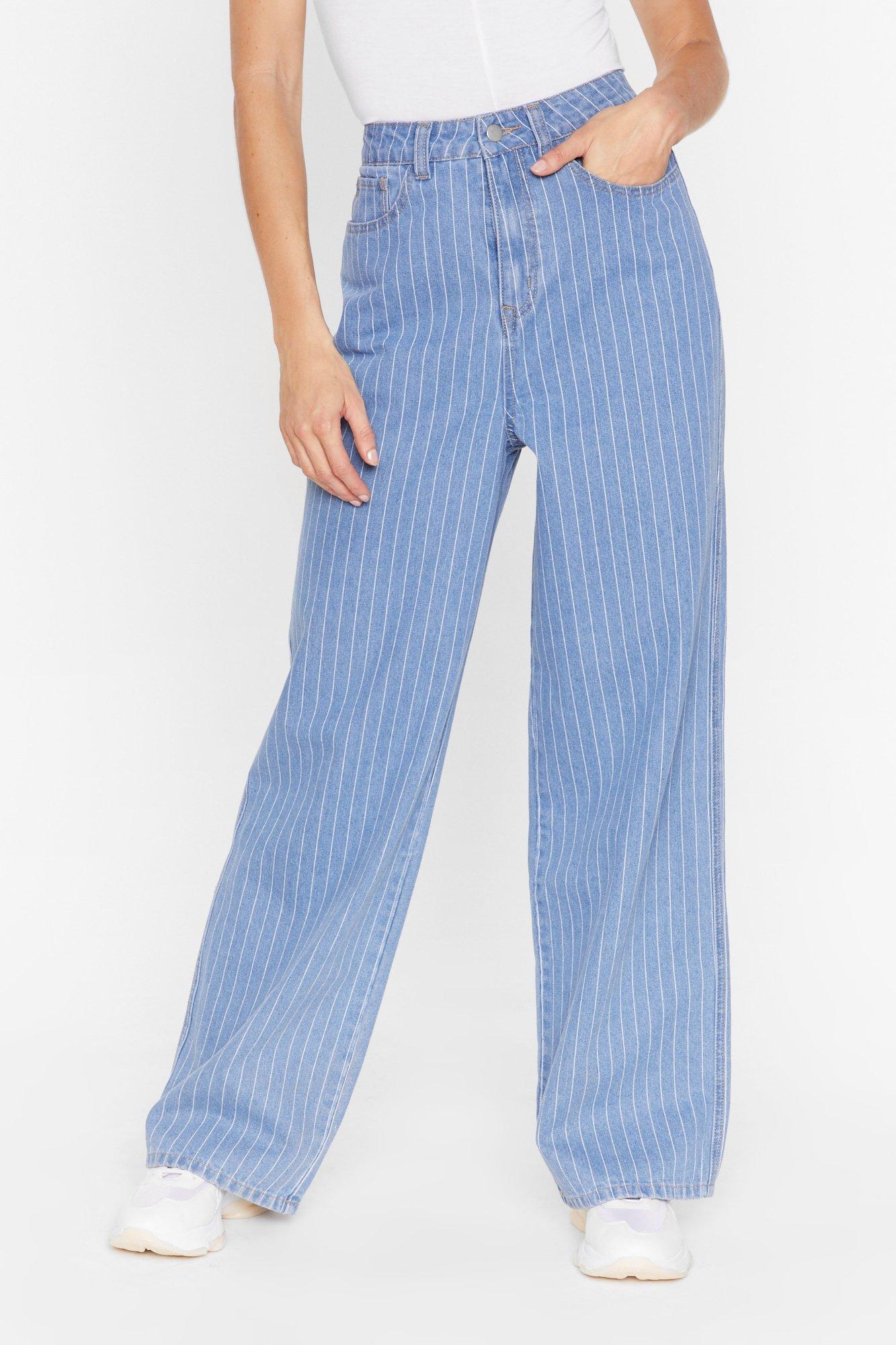 Blue and white pinstripe jeans store
